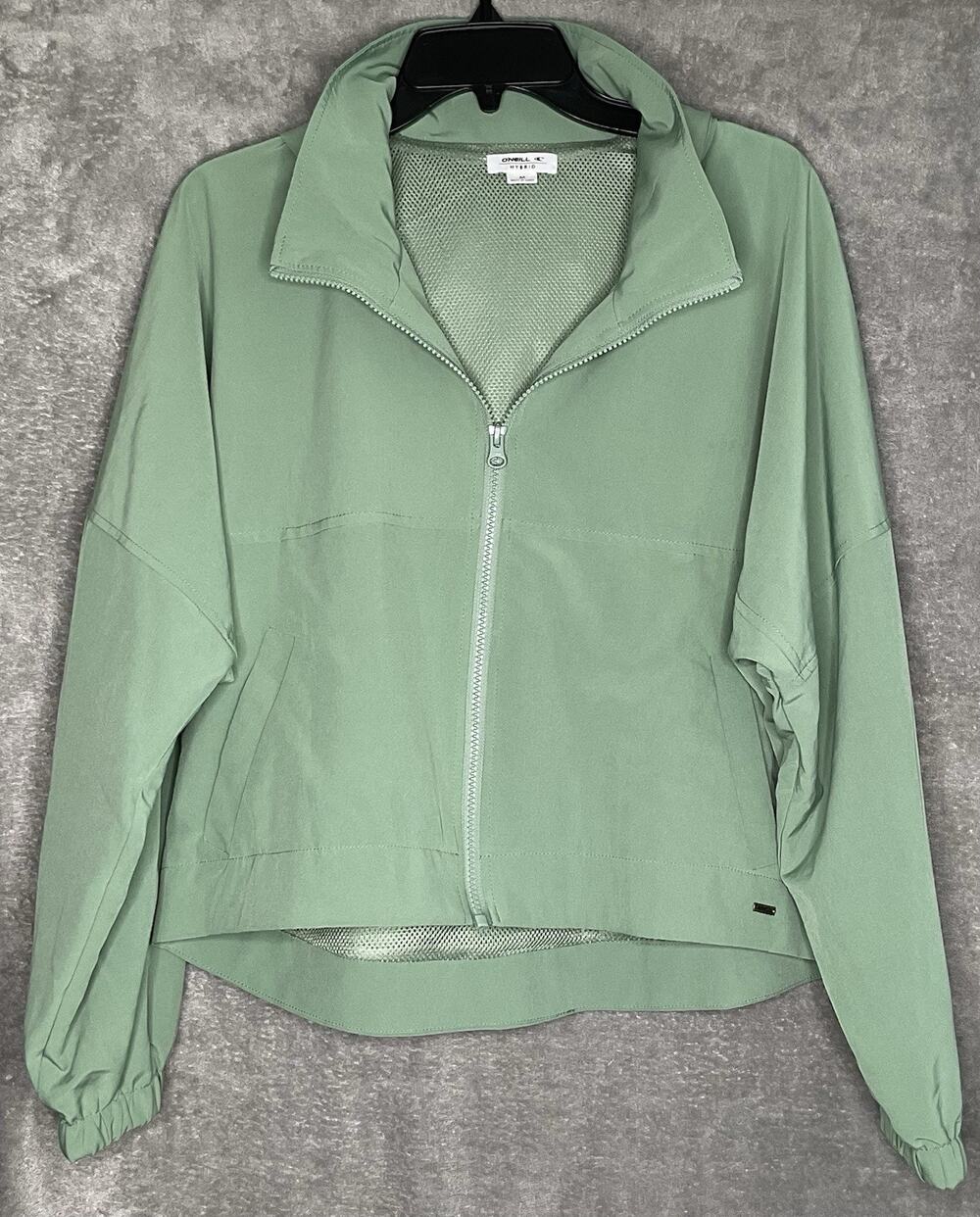O’Neill Hybrid Womens Medium Sage Green Jacket Layton Mesh Lined Full Zip Hooded